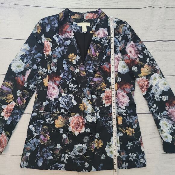 H&M Size 6 Satin Floral Blazer Black Structured Feminine Tailored Dark Coquette - Picture 4 of 8